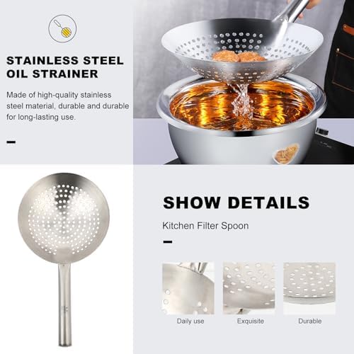 Slotted Spoon Stainless Steel, 16.9 Inch Heavy Duty Skimmer with Handle, Kitchen Strainer Ladle for Kitchen, Diameter 9.4 Inches - Image 5