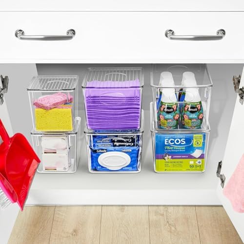 Sorbus Large Clear Plastic Storage Bins with Lids, Clear Stackable Storage Bins, Laundry Room Organizer Bins, Office, Classroom, Playroom, Bathroom, Laundry Room Organization and Storage (4 Pack) - Image 3