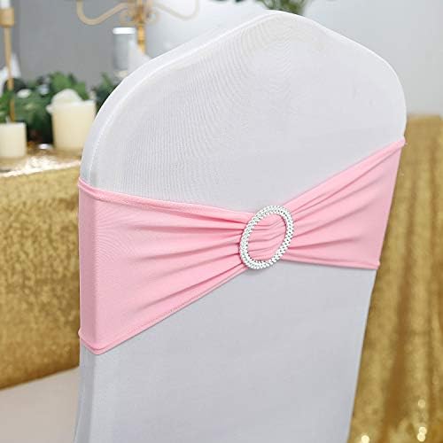 Peomeise 50pcs Pink Spandex Chair Sashes with Buckle Slider for Wedding, Party Decoration - Image 2