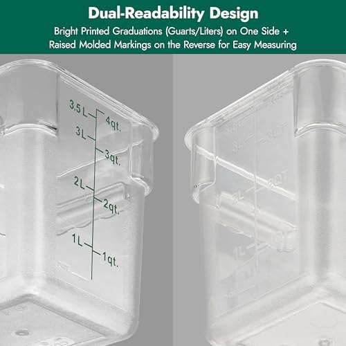 CURTA 4 Pack Food Storage Container with Green Lid - NSF Commercial Grade in 4.0 Qt - Square, Clear, Polycarbonate - Image 7