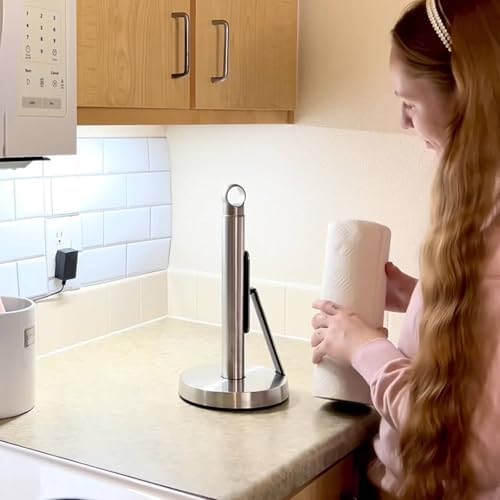 theaoo Heavy-Duty Paper Towel Holder with Tension Arm, Countertop(1,Silver) - Image 5