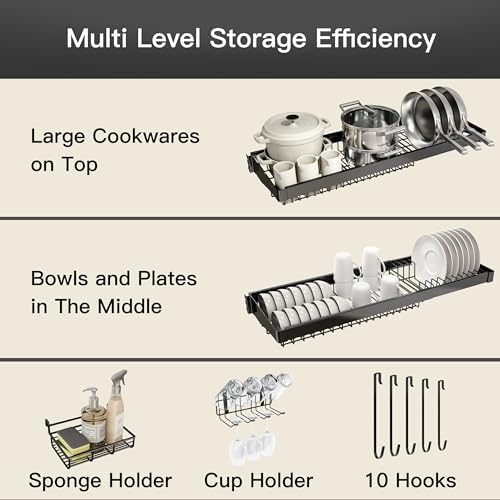 BOOSINY Over The Sink Dish Drying Rack, Extra Large Capacity Dish Drainer - Image 4
