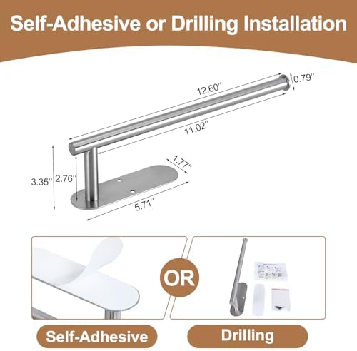 Paper Towel Holder Under Cabinet, 2 Pack Kitchen Paper Towel Holder Wall Mount Self Adhesive Paper Towel Bar Under Counter Hanging Tissue Roll Dispenser for Kitchen Bathroom Organize, Sliver - Image 4