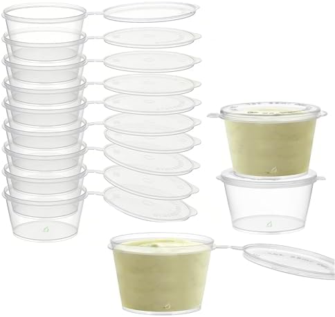 EcoQuality 4.5 Oz Leak Proof Portion Cups with Lids - Plastic Condiment Souffle Containers with Attached Hinged Lid - Perfect for Sauce Cup, Sample Cup, Slime Cup, Jello Shot Cups with Lids by EcoQuality