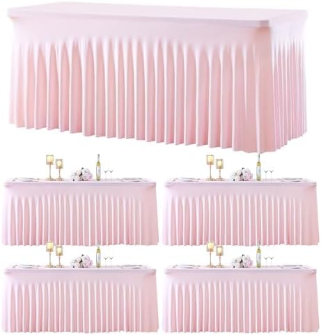 gogoparti 4 Pack Spandex Pink Fitted Table Cloth for 8ft Rectangle Tables Pink Stretch Tablecloth Table Covers Skirt Banquet Tablecloths Wrinkle Free Tablecloth for Parties Wedding by Gogoparti