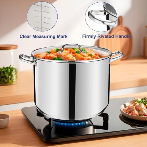LIANYU 20 QT Stainless Steel Large Stock Pot, Heavy Stockpot with Glass Lid - Image 6