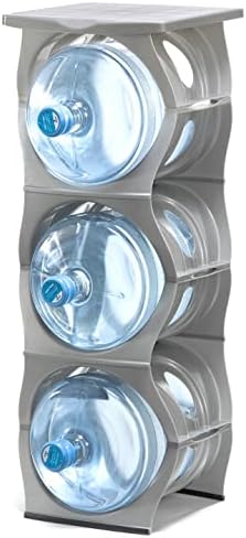 Bariboo Stackable Water Bottle Storage Rack Best Water Jugs 5 Gallon Organizer. Jug Holder for Kitchen, Cabinet and Office Organizing. Reinforced Polypropylene (Silver, 3 Plus Shelf) by Bariboo