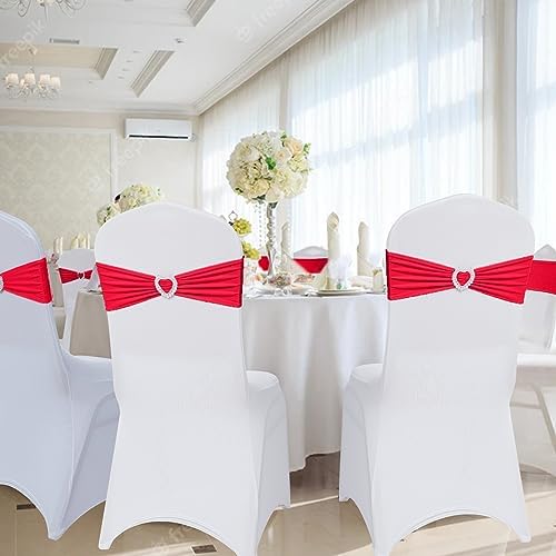 Pack of 30 Spandex Chair Sashes Bows Stretch Chair Cover Band with Buckle Slider Universal Elastic Chair Ties for Wedding Banquet Party Event Decoration (Ruby) - Image 6