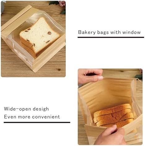 50 Pack Paper Bread Bags for Homemade Bread Sourdough Bread Bags Large Paper Bakery Bag with Window for Baked Food Packaging Storage, Brown(9x4.3x11 Inches) - Image 5