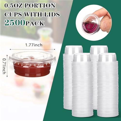 Bokon 2500 Sets 0.5 Oz Clear Plastic Portion Cups With Lids Condiment and Dipping Sauce Container Salad Dressing Container Airtight and Stackable Souffle Cups for Lunch, Party, Trips - Image 2