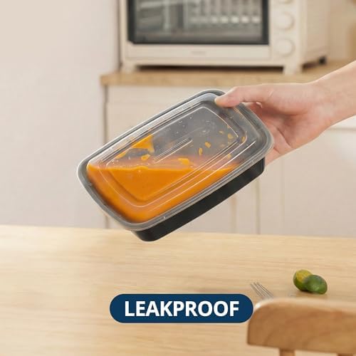TIYA Food Containers - 24 oz Bulk 150 Pack with Lids - Rectangular Plastic To-Go Containers - Reusable, Microwavable, Dishwasher Safe - Leak-Proof for Meal Prep - BPA-Free - Image 4