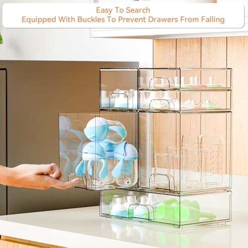 Yieach 6 Set Clear Baby Bottle Organizer for Countertop,BPA FREE Bottle Station Organizer for Breast Pump Parts,Pacifier and Baby Accessories,Stackable Drawers for Bathroom,Cabinet,Pantry Organization - Image 5