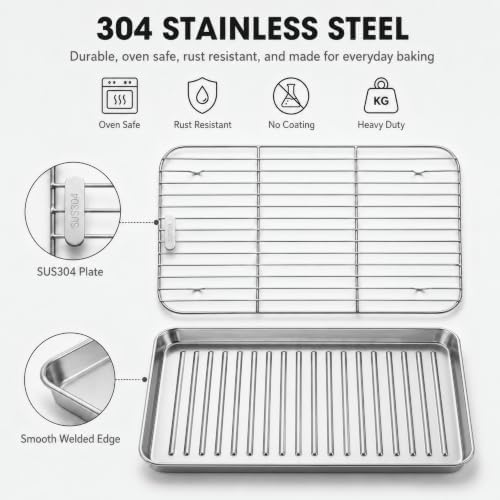 18/8 304 Stainless Steel Baking Sheet with Rack, Ridged Bottom, 4-Piece Set - Image 4