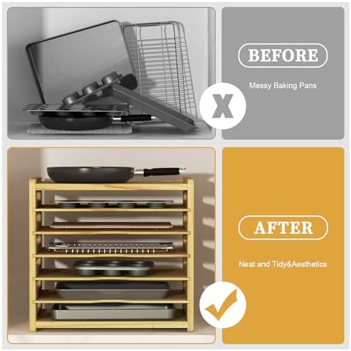 7 Tier Wood Tray Dividers for Cabinets, Cookie Sheet Organizer for Cabinet - Image 6