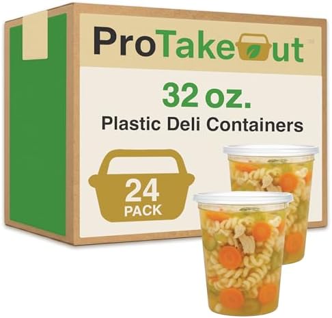 Reusable Plastic BPA-Free Food Storage Deli Container Leak‑Proof | 32oz, 24 set, Heavy Duty, Microwave, Freezer & Dishwasher Safe, Stackable by ProTakeOut