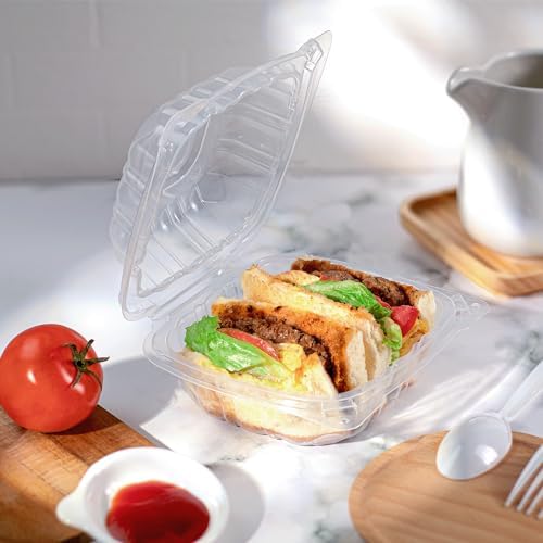 Karat Clamshell Take Out Food Containers [6"x6" - 300 ct] Durable, Microwavable, Stackable, Crack-Resistant To Go Boxes | Translucent - Image 2
