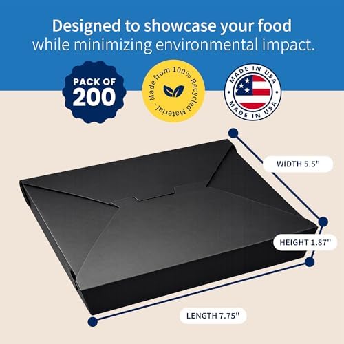 FC Meyer MeyerPak #2 Take Out Cartons, Leak & Grease Resistant Take Out Boxes, To Go Food Containers, 7 3⁄4” x 5 1⁄2” x 1 7⁄8“, Black, Pack of 200 - Image 6