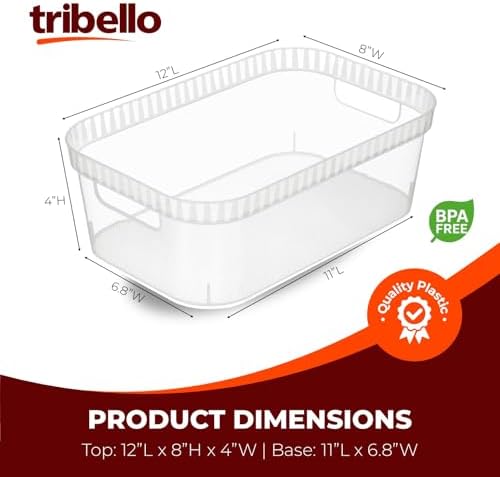Tribello Modern Cabinet Organizers And Storage Pantry Shelf Organizer - Clear Plastic Storage Bins - Bulk 8-Pack (Medium - 12” X 8” X 4”) - Image 2