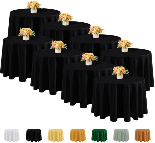 Fitable 8 Pack Black Round Tablecloths - 120 Inches in Diameter by Fitable