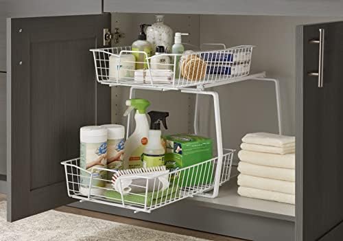 ClosetMaid 14 in. Pull Out Cabinet Organizer, 2 Tier, Heavy Duty, Slide Out Pantry Shelves Drawers for Kitchen, Bathroom, White - Image 5
