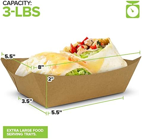 Stock Your Home [500 Pack Extra Large Disposable Brown Kraft Paper Food Trays, 3-Lb Concession Tray, Serving Boats for Party Snacks, Taco Bar, Seafood, Nachos Plates - Image 3