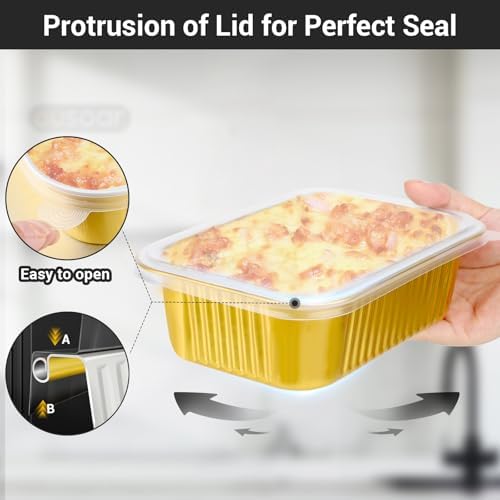 EUSOAR Aluminum Pans with Lids, 25pack 32oz Mini Disposable Foil Loaf Cake Pans, Heavy Duty Foil Catering Party Meal Prep Freezer Drip Pan for Microwave Oven Safe Cooking,Baking,Roasting,Storing - Image 4