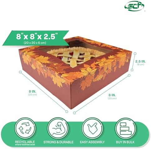 SCT 2464 Kraft Paperboard Autumn Design Print Window Bakery Box, 10-in. Length x 10-in. Width x 2-1/2-in. Height (Case of 150) - Image 2