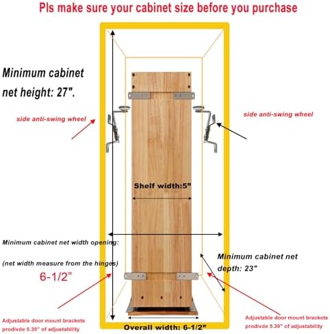 DINDON Pull Out Spice Rack Organizer for Cabinet, (5" W x 21.9" D x 25.2" H) Multi-Use Wood Pull Out Cabinet Organizer Slide Out Shelf Cabinet Storage for Kitchen, Pantry Organization - Image 4