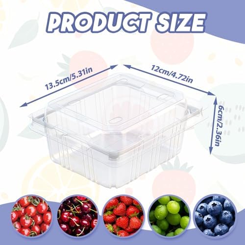 Threehoney 100 Pack Clear Plastic Vented Berry Containers with Clamshell Lids, 1/2 Pint Berry Baskets for Strawberry, Disposable Food Storage for Farmers Market Fridge Picnic (5.3×4.7×2.4 Inch) - Image 2