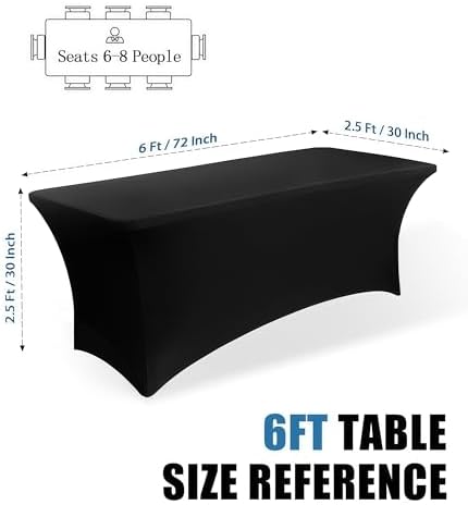 6FT Black Table Cloth - 4 Pack Fitted Stretch Rectangle Spandex Tablecloth, Washable Table Cover for Party, Picnic, Wedding, Banquet, Birthday and Festival(30" x 72") - Image 3