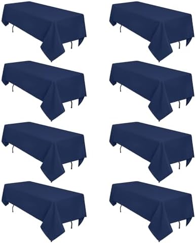 8 Pack Navy Blue Tablecloth Rectangle 60 x 126 Inch for 8 Foot Tables by Heneger