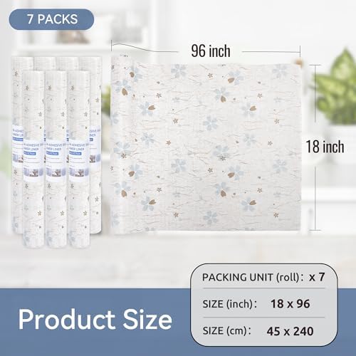 FIFTY FEET 18"x96" Non-Adhesive Shelf Liner for Kitchen Cabinets and Drawers, Washable Non-Slip PVC Cabinet Liner (White Floral)(7 Roll) - Image 5