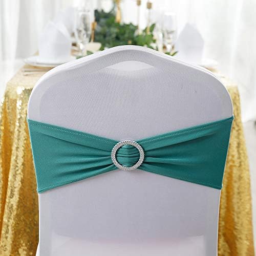 Peomeise 25pcs Turquoise Spandex Chair Sashes with Buckle Slider for Wedding, Party Decoration - Image 3