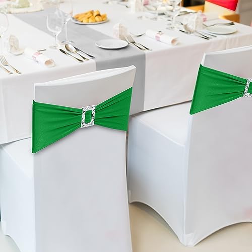 Joccun 120 PCS Spandex Chair Sashes Bows Stretch Chair Cover Band with Buckle Slider Universal Elastic Chair Ties for Wedding Banquet Party Event Decoration (EmeraId) - Image 6