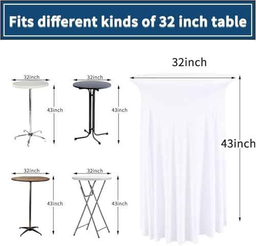 4 Packs White Round Cocktail Table Skirt 32"x 43" - Image 2
