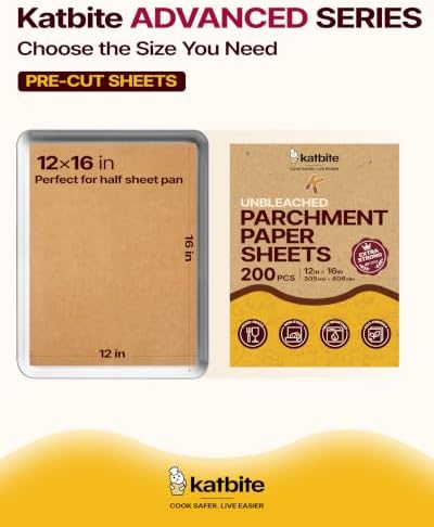Katbite 200Pcs 12x16 In Unbleached Parchment Paper for Baking, Precut Parchment Paper Sheets, Heavy Duty Flat Baking Paper, Half Sheet Baking Sheets for Baking Cookies, Cooking, Air Fryer, Oven | Heavy Duty and Non-Stick Extra Strong Parchment Paper Sh... - Image 3