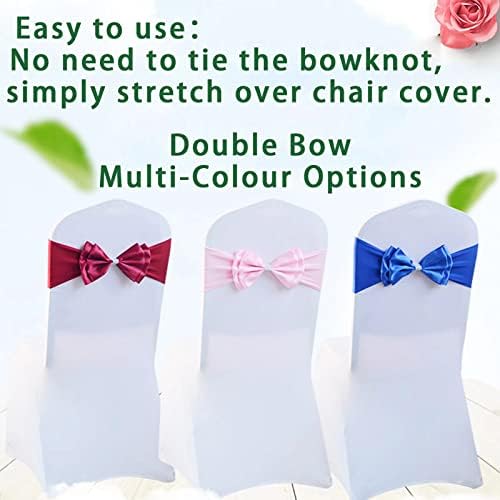 12 PCS Double Bows Stretch Chair Sashes, for Wedding Party Chair Cover Decoration, Spandex Stretch Chairs Bands (Pack of 12 Champagne) - Image 3