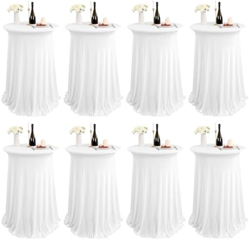 8 Packs White Round Cocktail Table Skirt 32"x 43" by REWOMC