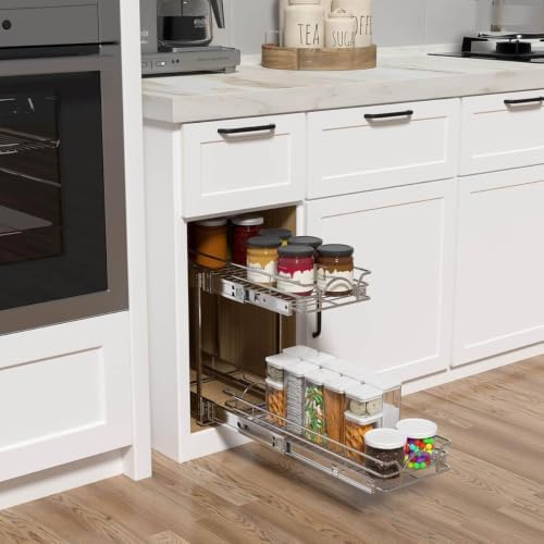 OCG 2 Tier Pull Out Cabinet Organizer (9.5" W x 21" D), Pull Out Drawers for Kitchen Cabinets, Pull Out Shelves for Base Cabinet Organization in Kitchen Bathroom Pantry, Chrome Finish - Image 3
