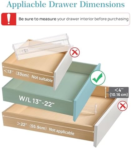 Vtopmart 4" High Drawer Dividers for Clothes, 13"-22" Adjustable, 12 pack | Expandable Dresser Drawer Organizer, Clear Plastic Separators for Dresser, Baby Clothing, Underwear, Cosmetic, Toiletries - Image 2