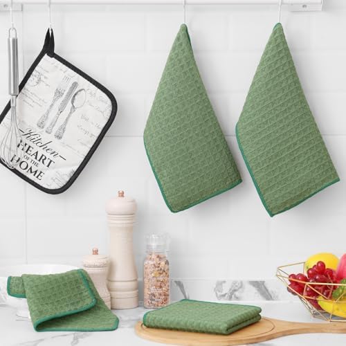 Homaxy Microfiber Kitchen Towels and Dishcloths Sets, 12 Pack, Grass Green - Image 5