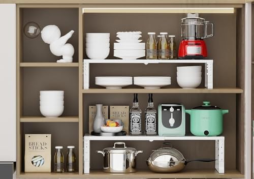 Jojocross Expandable Cabinet Shelf Organizer Storage Spice Rack Shelves for Kitchen Stackable Adjustable Pantry Cupboard Bathroom Countertop Desktop(2Packs/White/Large) - Image 3