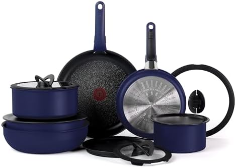 T-fal Ingenio Expertise Non Stick Cookware Set 14 Piece, Induction Oven Broiler Safe 500F, Detachable/Removable Handle, Kitchen, Pots and Pans, RV, Camping, Fry Pans, Saucepans, Dishwasher Safe, Blue by T-falbrand