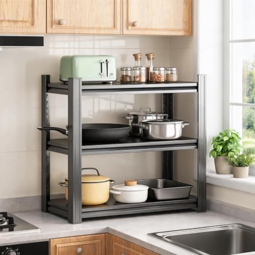 3 Tier Kitchen Storage Shelves, Adjustable Pot and Pan Storage Organier by Unknown