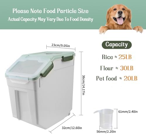 Large Flour Storage Container Bin 25lb, 4Pack Airtight Rice Storage Containers with Wheels Seal Locking Lid, BPA Free with Measuring Cup&Scoop for Flour, Rice, Grain(Green) - Image 2