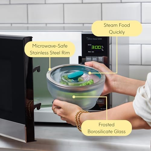 Anyday 8-Pc Microwave Cookware Set with Glass Lids (Blueberry) | Food Storage, Plastic-Free Containers, Stackable Airtight Steamer with Vented Lid, Reheating & Steaming Vegetables, Rice - Image 5