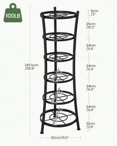 CHOEZON 6-Tier Freestanding Pot Rack, 100 Lbs Capacity Cookware Storage Stand, Sturdy Pan Holder Tower with Anti-Tip Feet, Large Storage Rack with Metal Frame, for Kitchen Dining Room, Black TPR25BB - Image 5