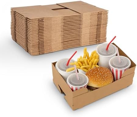 MT Products Disposable Concession Stand Food & Drink Trays - 25 Pack - Pop-Up Movie Night Snack Boxes with Cup Holders - Paperboard Carrier Caddy for Stadiums, Parties & Drive-Ins - Made in USA by MTProducts