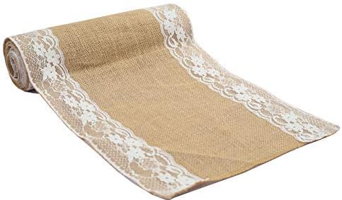 VDS Pack of 5, Burlap Table Runner with White Lace Edge, 100% Natural Jute Rustic Hessian Table Cloth Centerpiece for Wedding Birthday Party Banquet Table Decoration (Size 12X108 Inch)(Natural Tan) - Image 3
