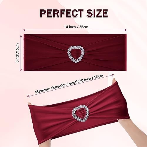 Pack of 30 Spandex Chair Sashes Bows Stretch Chair Cover Band with Buckle Slider Universal Elastic Chair Ties for Wedding Banquet Party Event Decoration (Burgundy) - Image 2